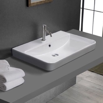 Bathroom Sink Drop In Bathroom Sink, White Ceramic, Rectangular CeraStyle 079600-U/D